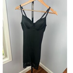 Red Hot by Spanx Black Lace Trim Underwire Shapewear Full Body Slip Dress Small